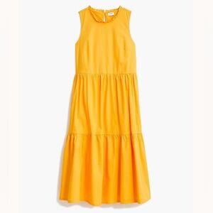 J Crew Tiered Midi Dress Womens 10 Yellow Sleeveless Pockets Ruffle Neck